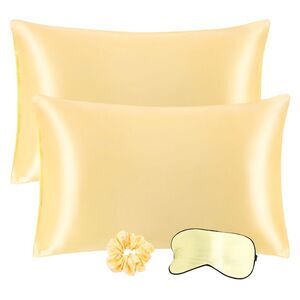 Set of 2 Satin Silk Pillowcase Envelope Closure Standard Gold